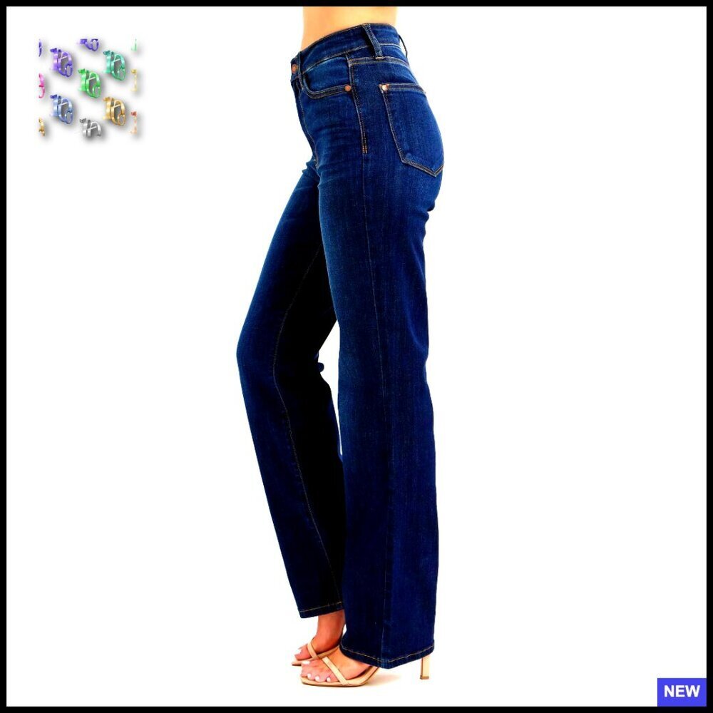 High Waist Straight Leg Jeans Relaxed Fit Stretchy Denim Classic Chic